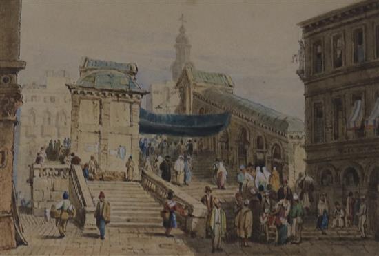 Attributed to Samuel Prout Bridge of The Rialto, Venice 11.5 16.5cm